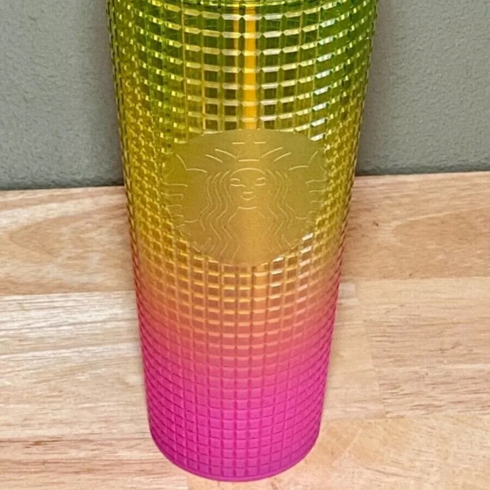 Starbuck’s 24oz. Summer 2022 Lemon Pink Ombre Studded Tumbler W/Lid‎ & Straw NEW